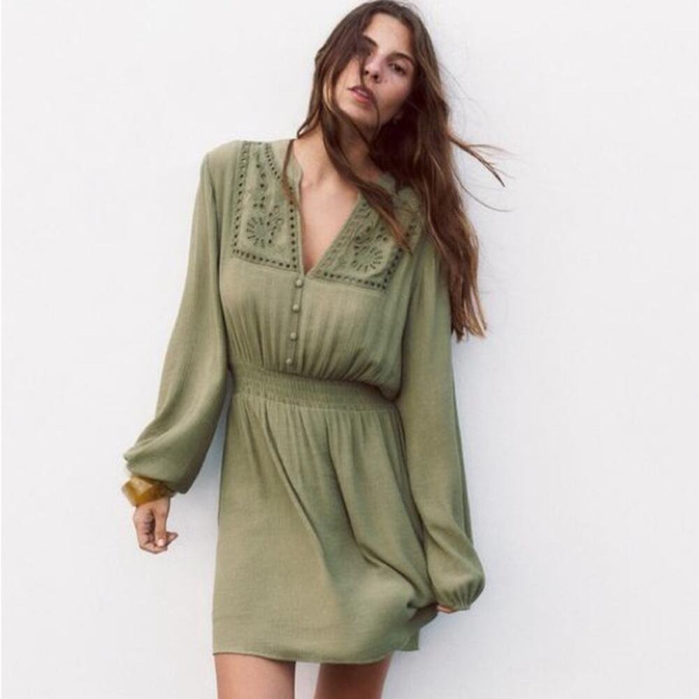 ZARA OPENWORK EMBROIDERED MINI DRESS